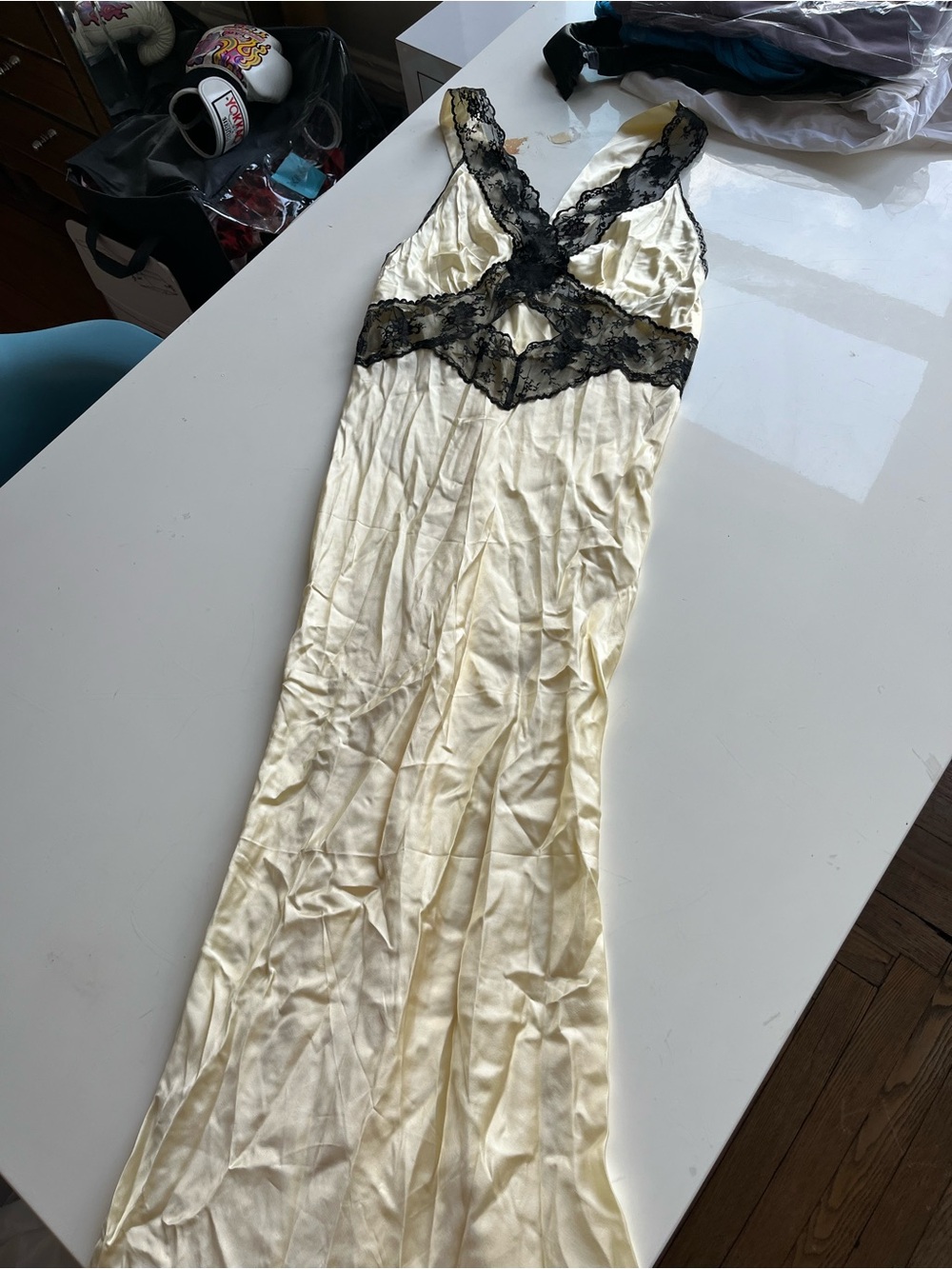 SIR the label Ivory Slip Dress with Black Lace - Picture 2 of 4